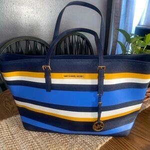 Michael Kors Navy and Blue Striped Tote